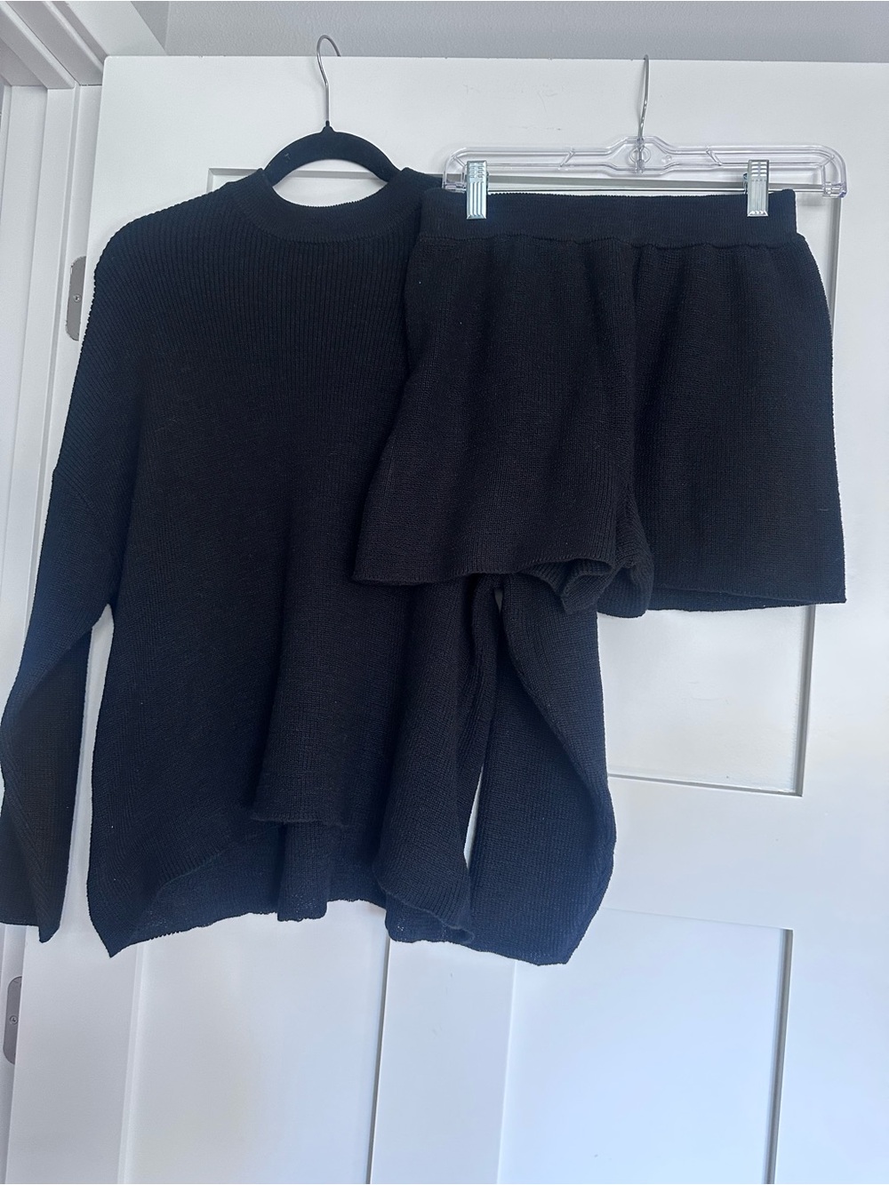Zenana Outfitters Black Knit Crewneck Sweater and Shorts Set NWOT